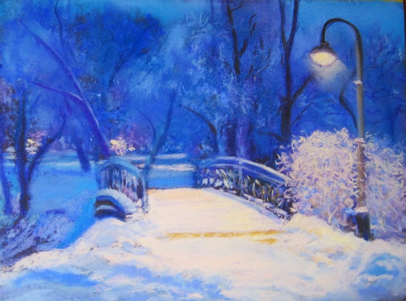 Зимний пейзаж ночь пастель