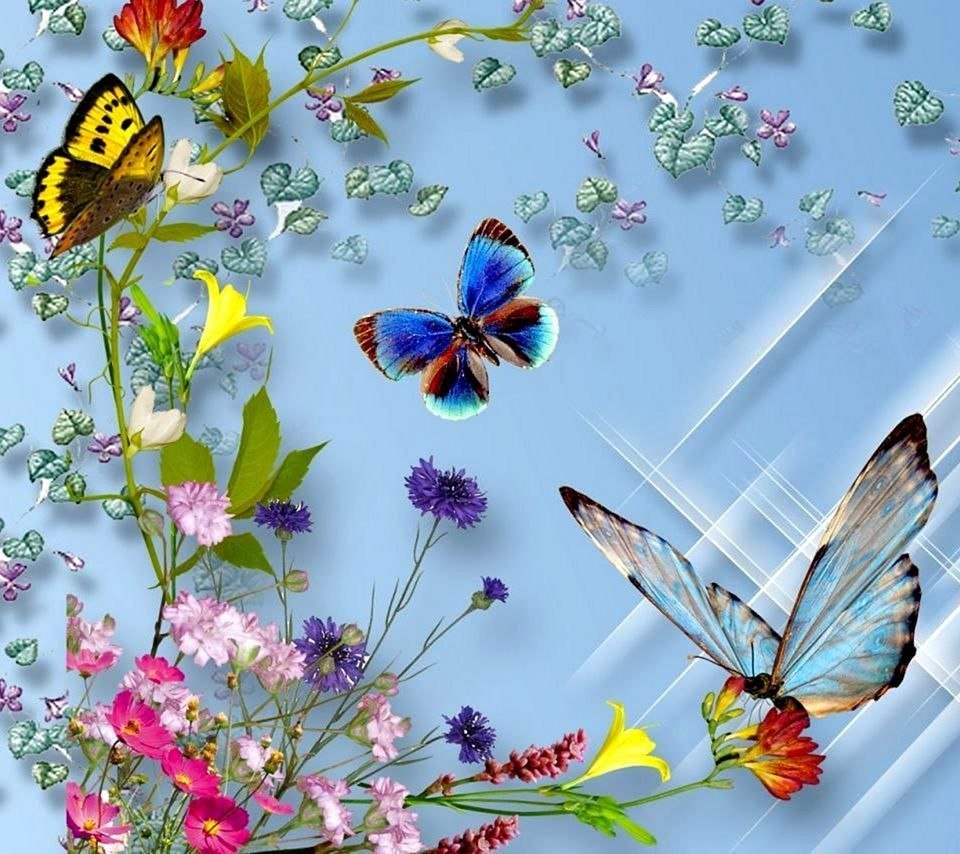 Открытки с цветами и бабочками