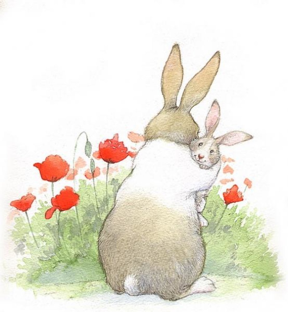 Открытка заяц с цветами