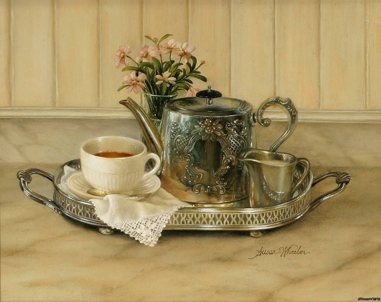 Доброго утра старинные картинки красивые. Sandy Lynam Clough художник. Сьюзен вилер доброе утро. Чайный натюрморт. Чаепитие в стиле ретро.