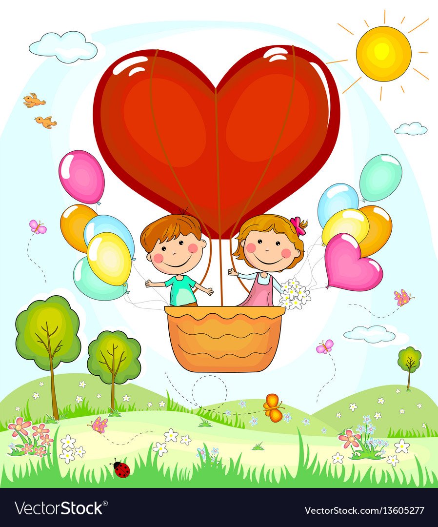 Мультяшные дети с воздушными шарами