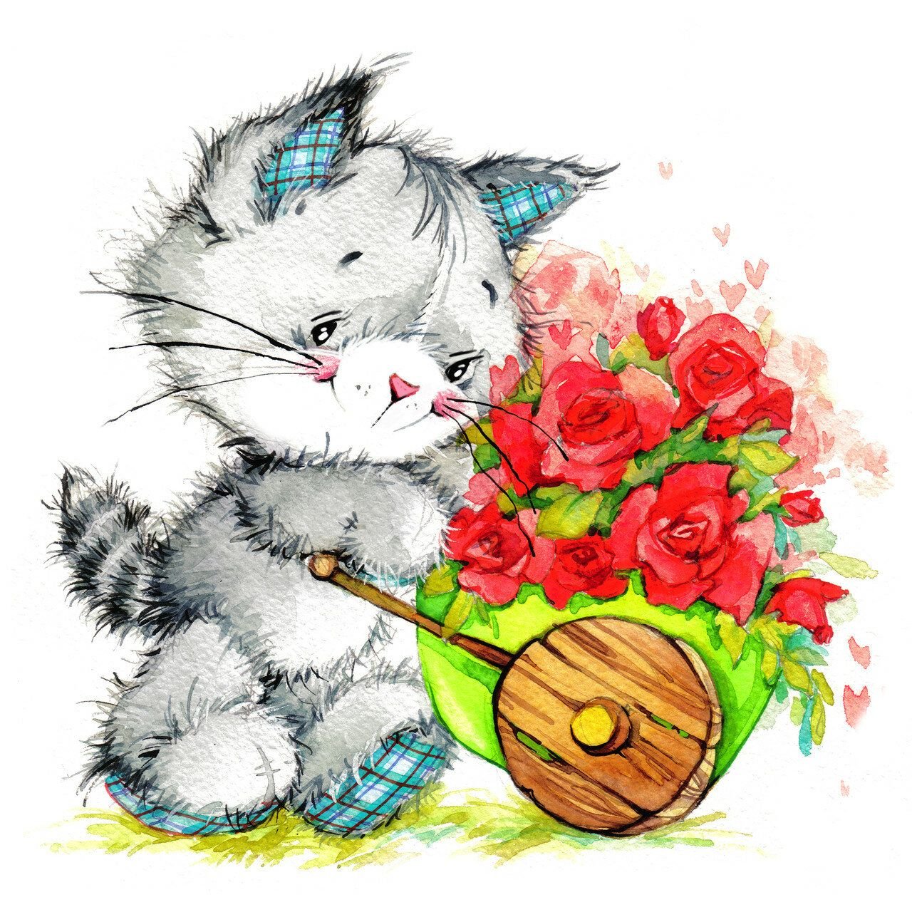 Открытка кот с цветами. Милые рисунки для открытки. Поздравить с 8 мартом котиками. Кот с цветами рисунок.