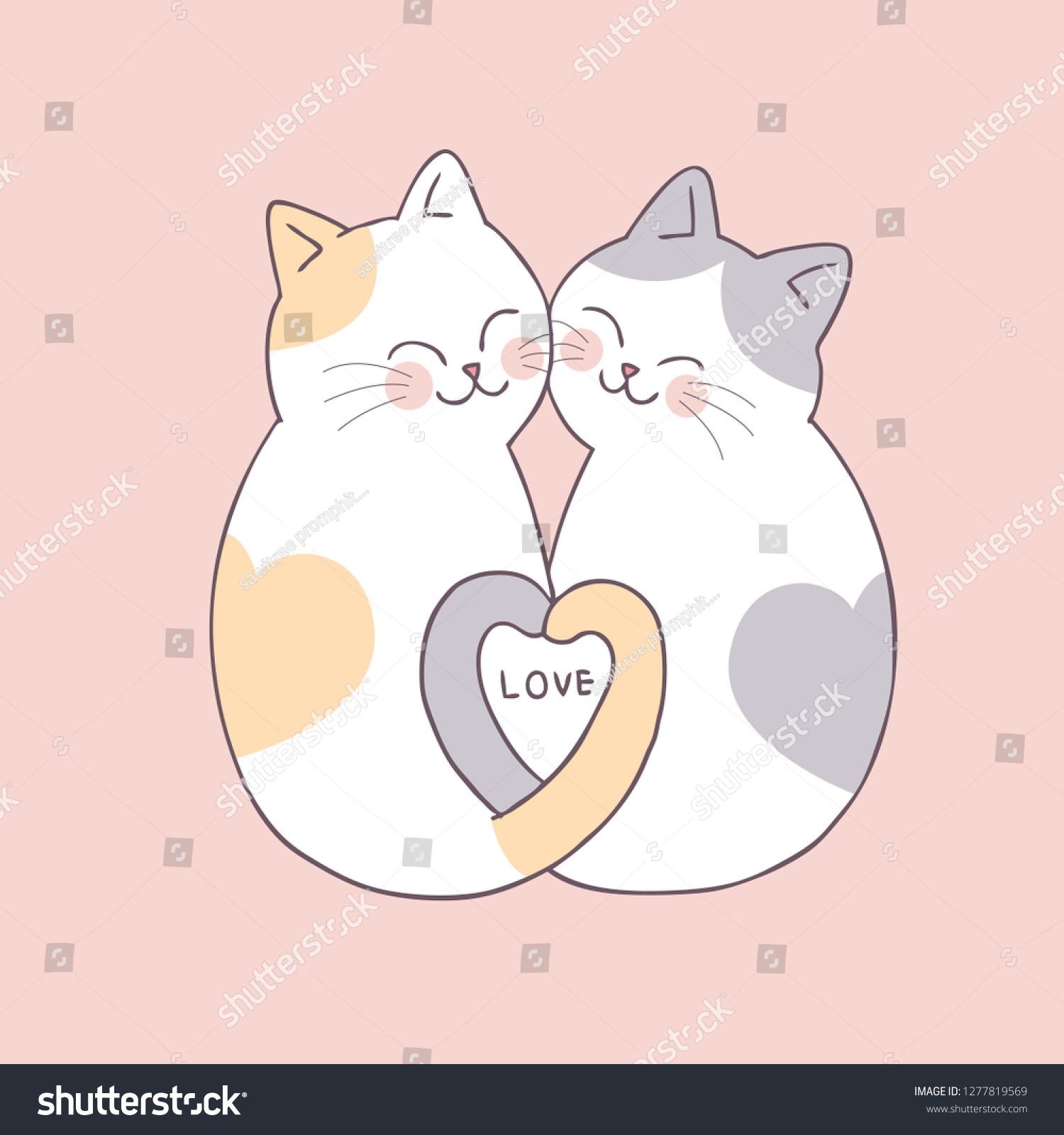 Лове кот. Котики обнимаются рисунок. Влюбленные коты. Рисунок двух котиков. Два котика рисунок.