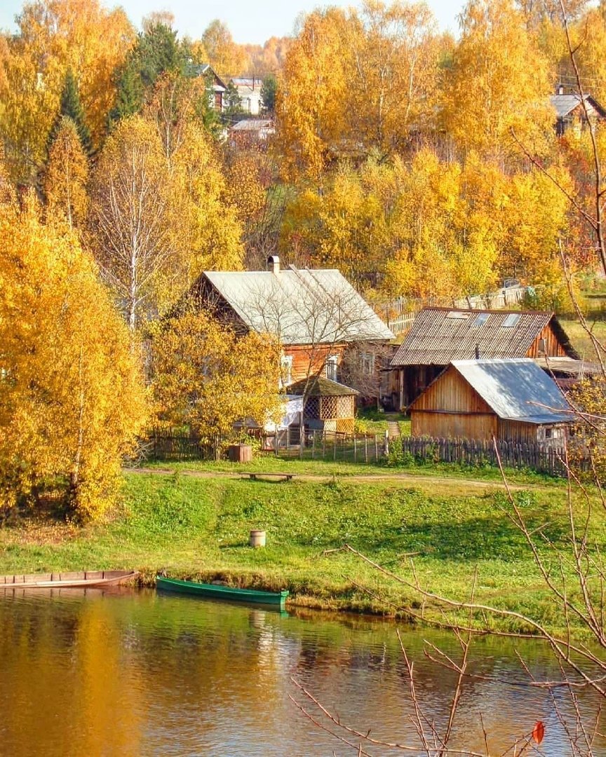 Открытки деревня осенью - 61 фото