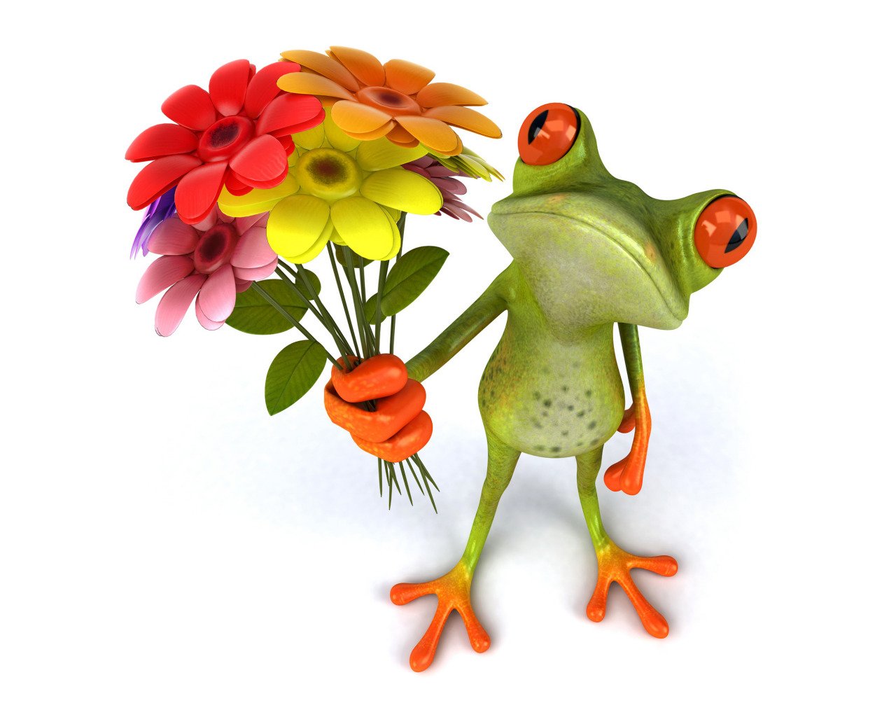 Под хорошая веселая. Прикольные открытки. Хорошего дня лягушка. Веселый цветочек. Лягушка с букетом.