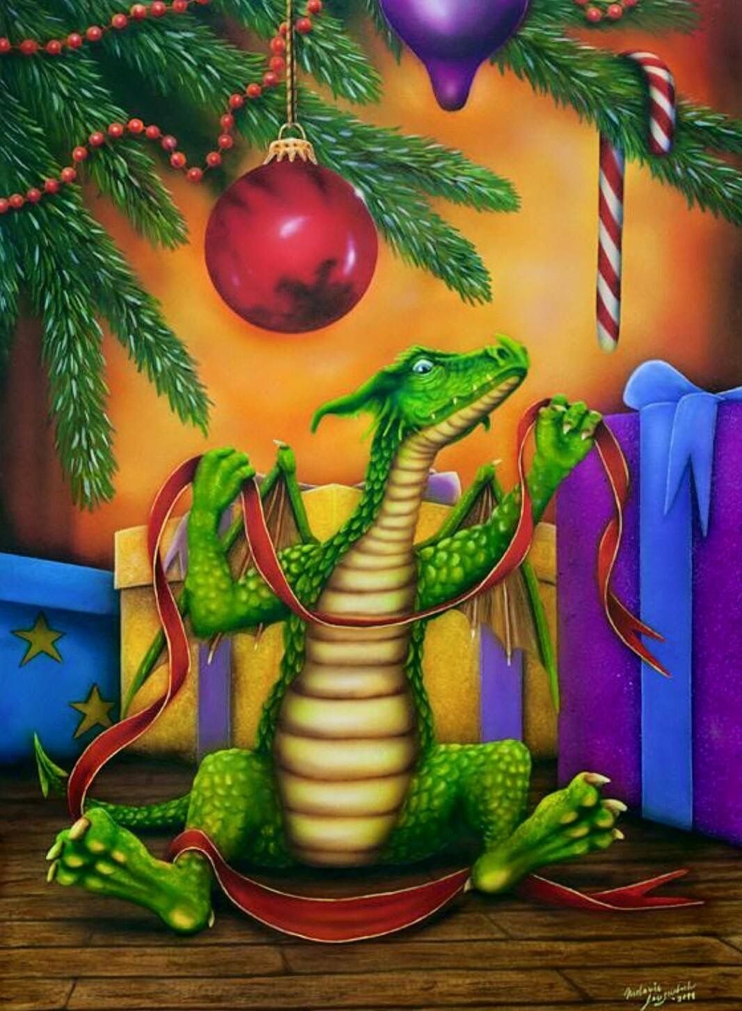 Новогодняя открытка с дракончиком