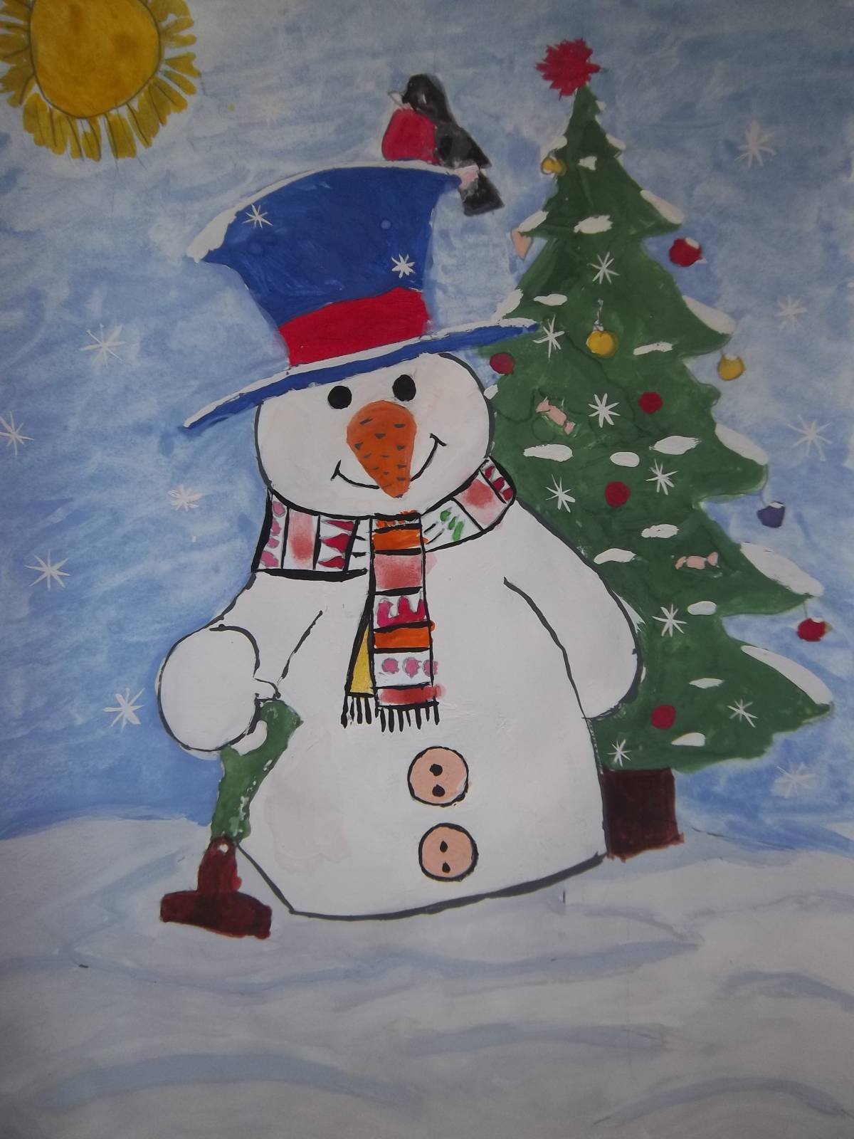 Снеговик детский рисунок